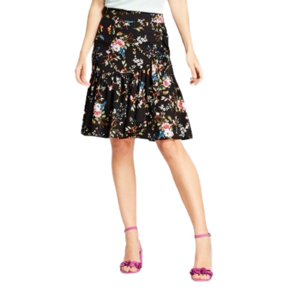 Womens A New Day ruffled floral skirt black  M Cottage Core